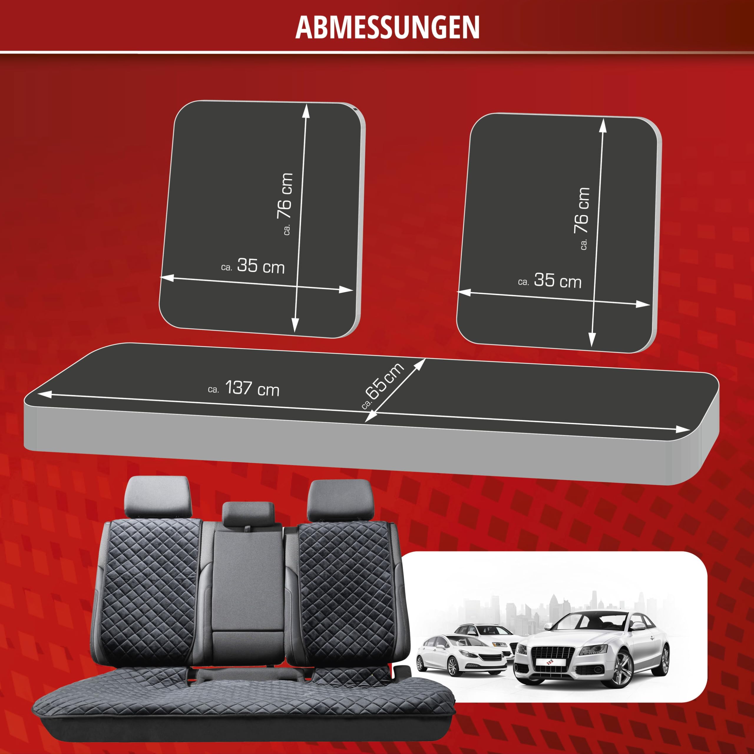 Walser Premium Sitzauflage Auto Luxor aus edel abgestepptem Velours-Material, 1 Sitzschoner Auto für Rücksitzbank (ISOFIX-kompatibel), Rücksitzschoner, Universelle PKW Sitzauflage, Sitzbezug Auto