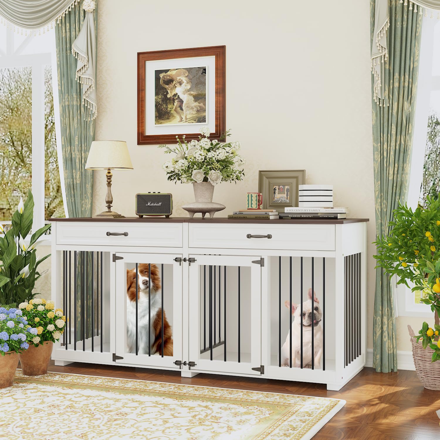 Caja XXL para Perros con 2 Puertas - Jaula de Transporte para el Hogar, Caseta Grande de Interior con Tabla PB + Plancha, 164 x