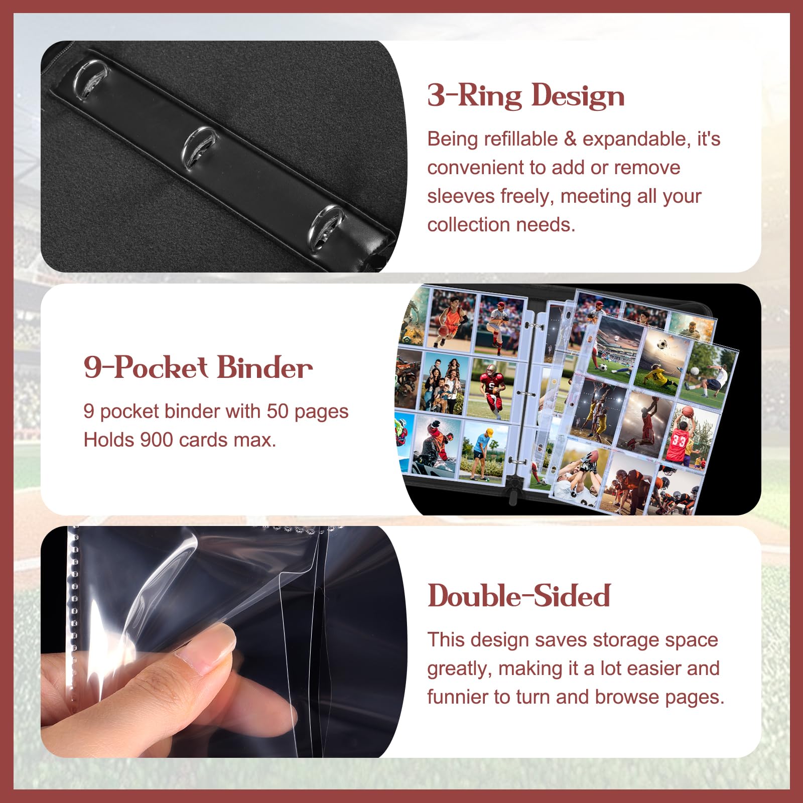 Amazon.com: 900 Pockets Football Card Binder Sleeves for Trading Cards, 9- Pocket Football Card Sleeves Album Holder Protectors for Basketball Baseball  Sports Cards : Toys & Games