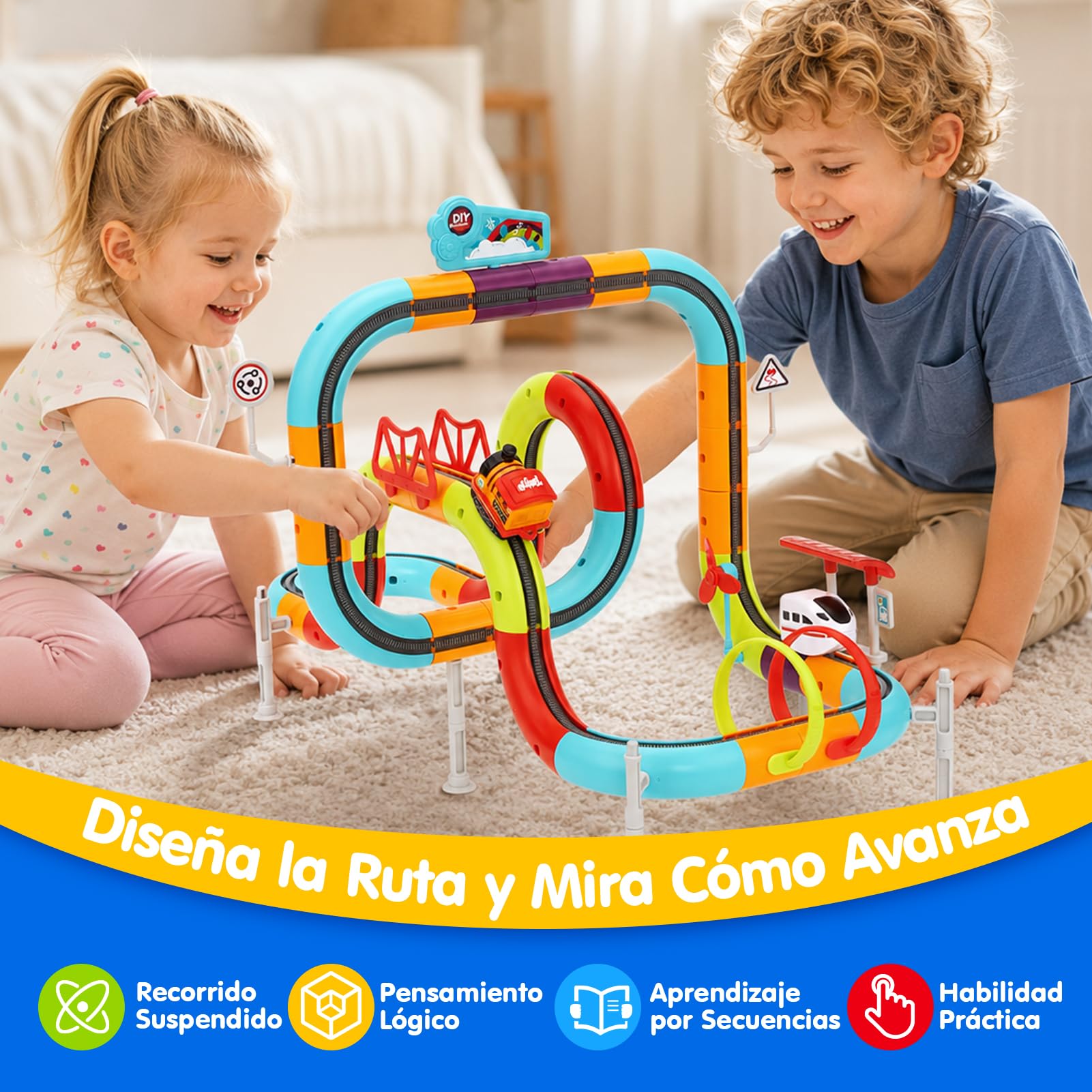 hahaland Tren Electrico Pista Coches Juguetes para Niños, 115 Piezas