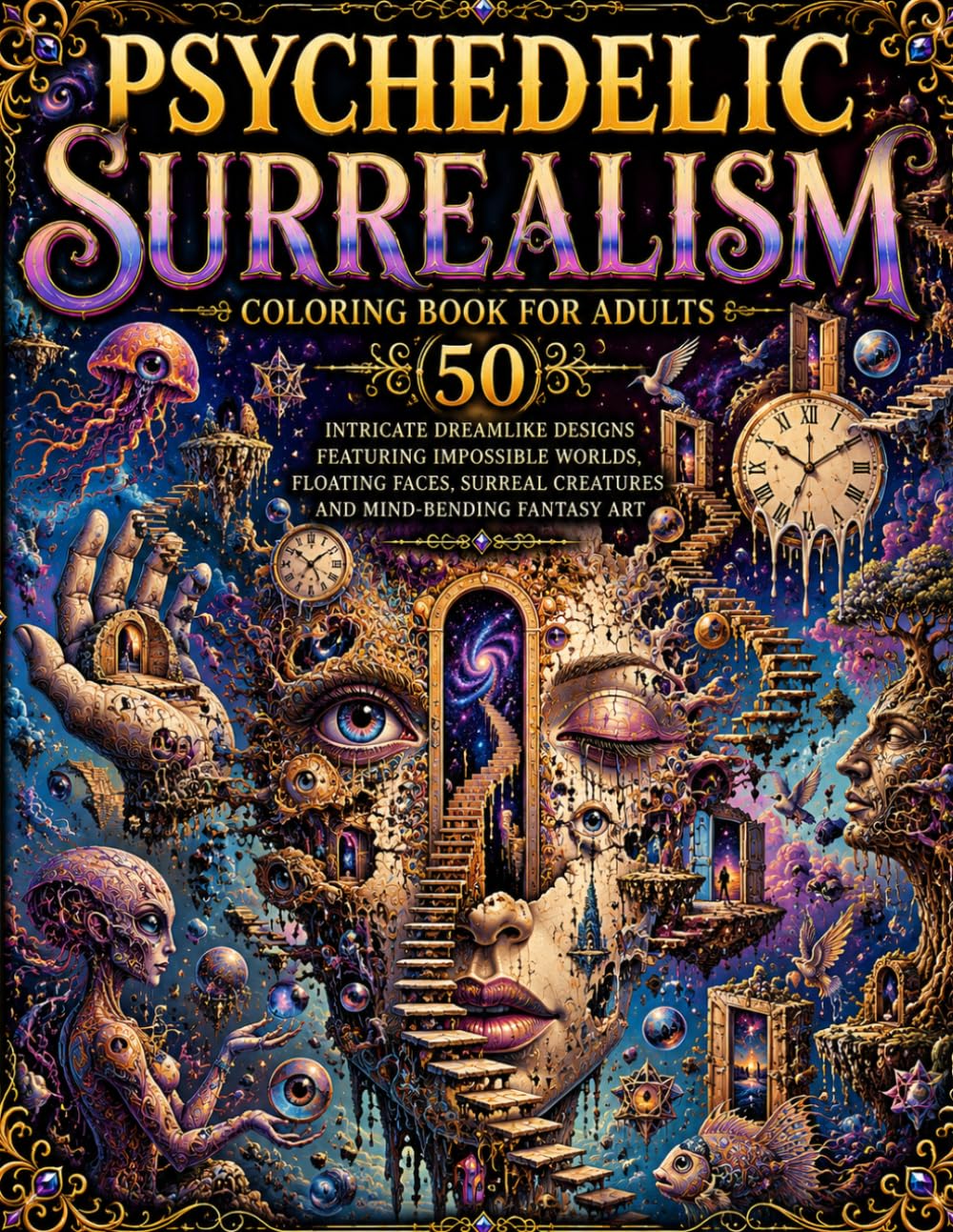 Psychedelic Surrealism Coloring Book for Adults: 50 Intricate Dreamlike Designs Featuring Impossible Worlds, Floating Faces, Surreal Creatures and Mind-Bending Fantasy Art