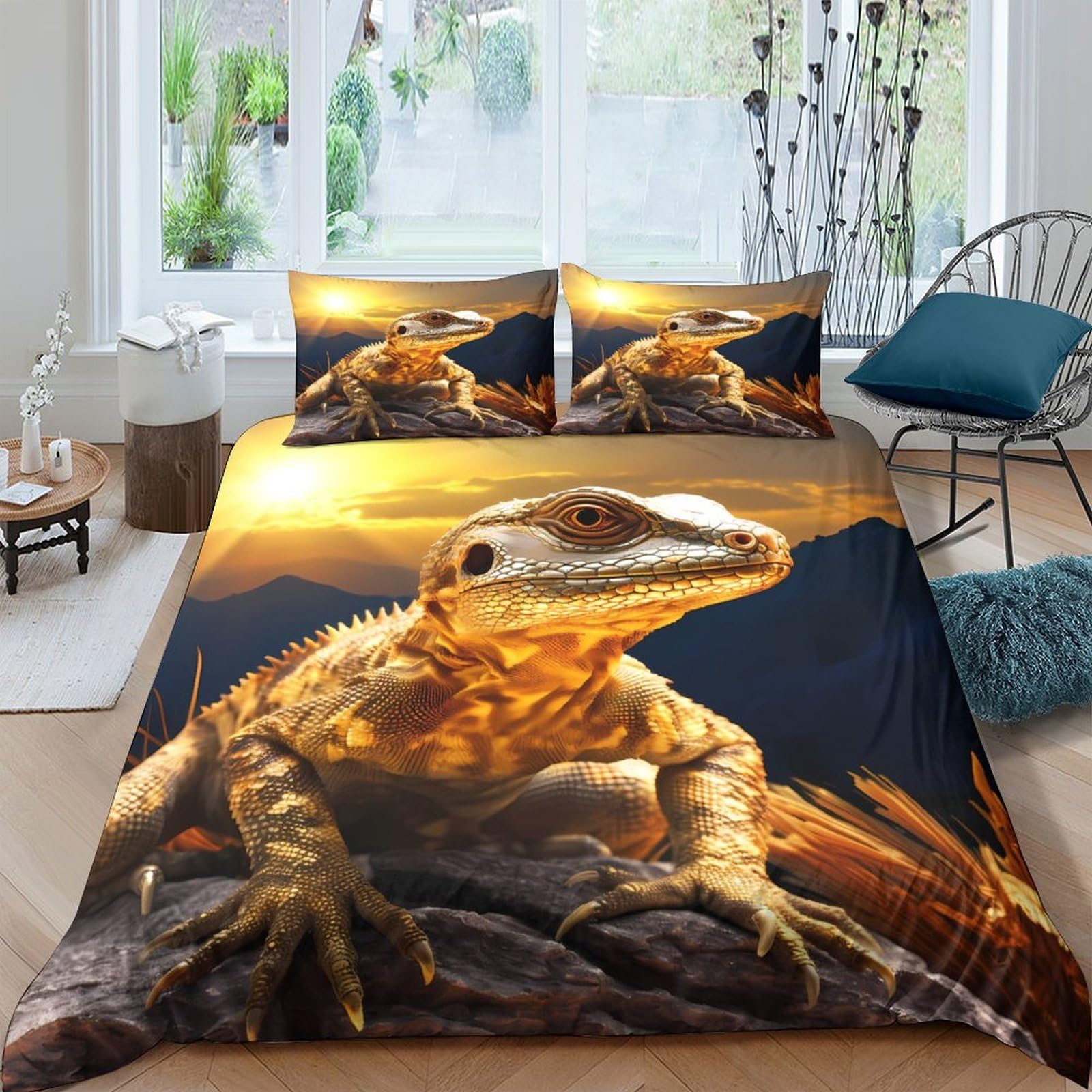 Ctjqhvkz Style-10 3D Printed Lizard Sunset Fitted Sheet Microfiber Non-Slip Mattress Cover For Bedroom Dorm Home Decoration Single（135X200cm）