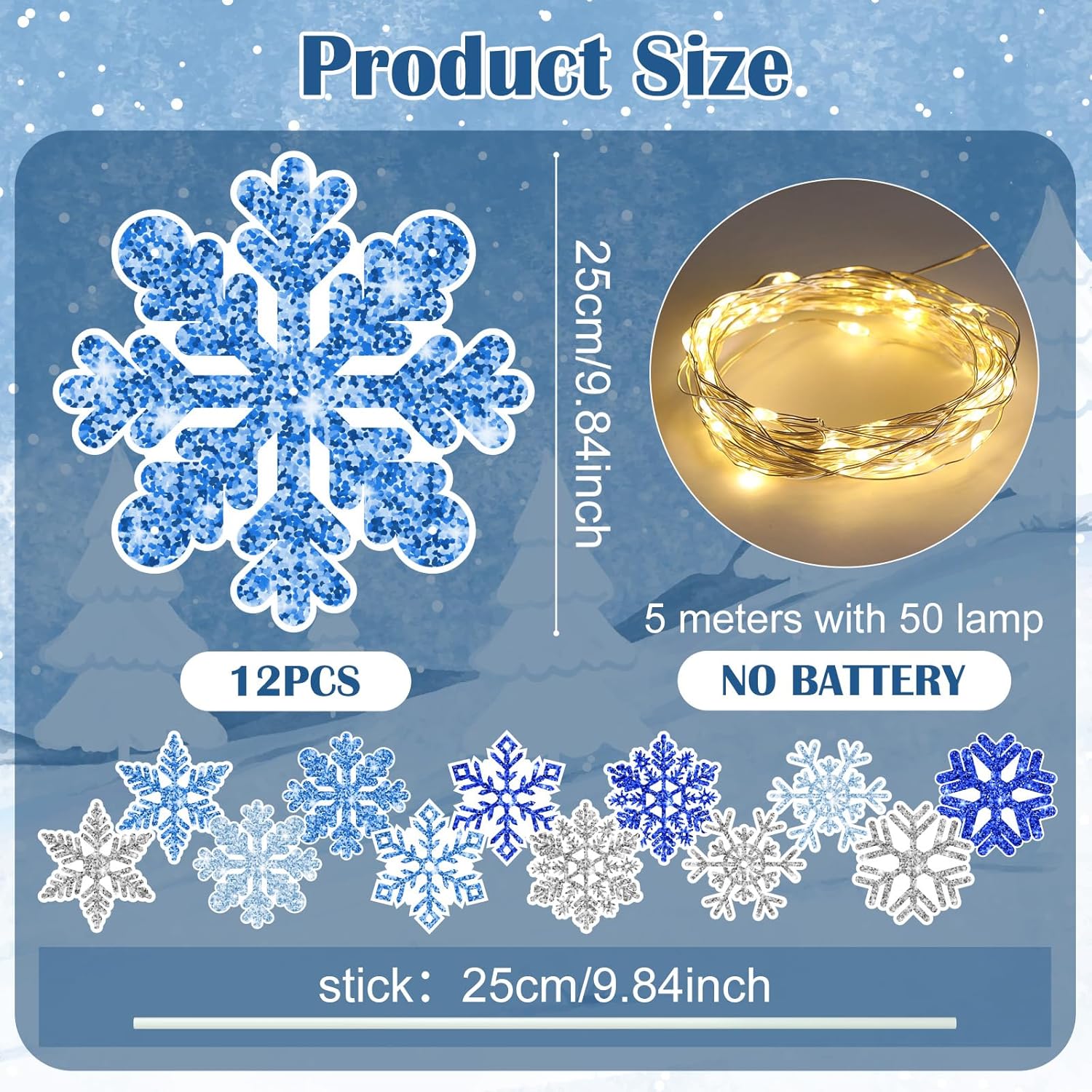 Yuntau 12 Pcs Light up Winter Snowflake Yard Signs with 24 Stakes 12 Styles LED Blue Silver Sequins Snowflake Lawn Signs for Indoor Outdoor Home Christmas Yard Lawn Patio Accessory Party Supply