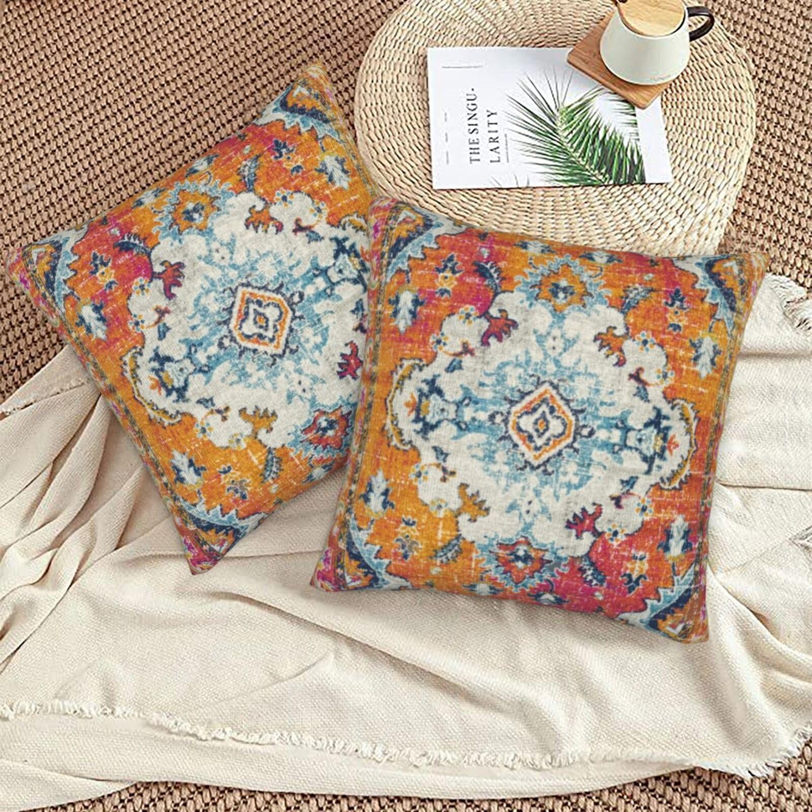 ミュージシャン BICOLOR VELOR CUSHION COVER Amazon.com: Yaemikoo Boho Vintage Orange Pattern Antique Pillow