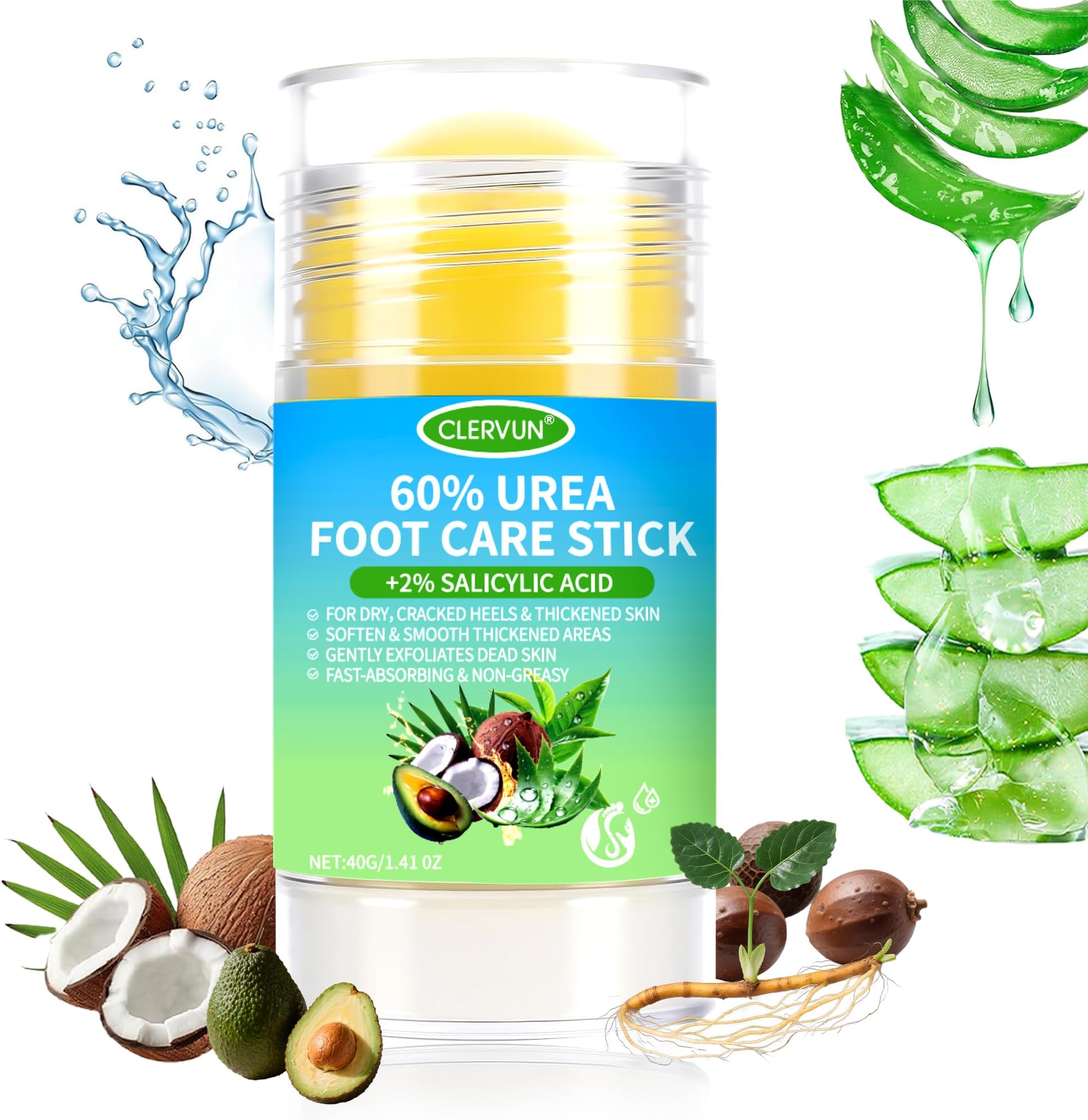 60% Urea Cream Stick with 2% Salicylic Acid, Anti-Cracking Foot & Hand Cream Moisturizer for Dry Cracked Heel Feet, Knee, Elbow, Foot Balm Stick for Callus Remover & Dead Skin Softener (1)