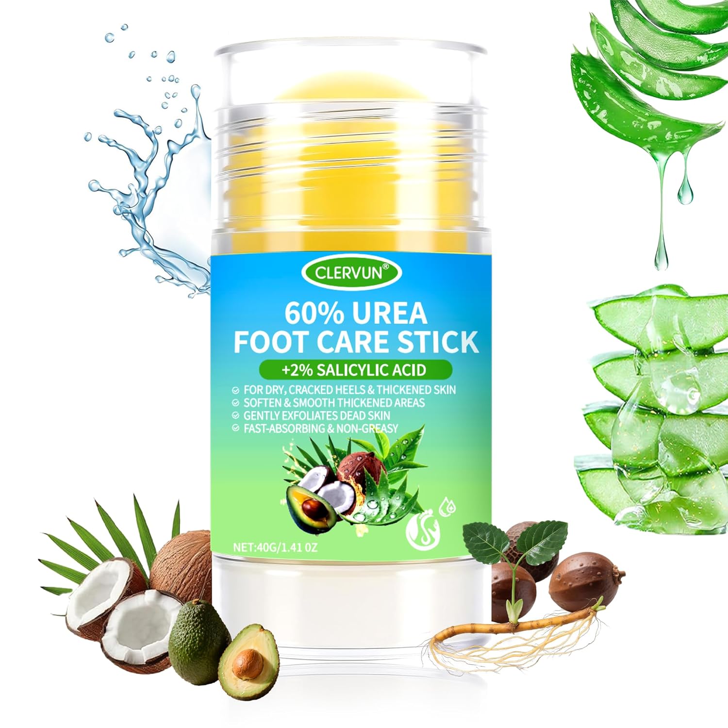 60% Urea Cream Stick with 2% Salicylic Acid, Anti-Cracking Foot & Hand Cream Moisturizer for Dry Cracked Heel Feet, Knee, Elbow, Foot Balm Stick for Callus Remover & Dead Skin Softener (1)