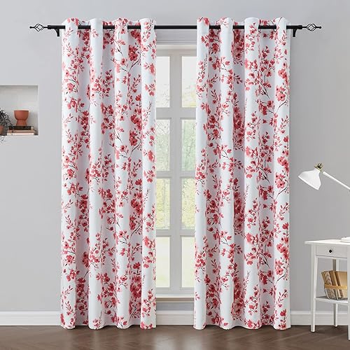 Miniatura 2 de HOMEIDEAS Cortinas opacas florales rosas, 52 x 84 pulgadas de largo, cortinas de oscurecimiento de habitación con ojales para sala de estar,
