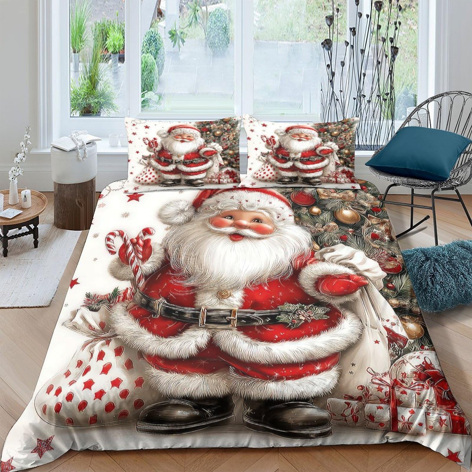 Ctjqhvkz Style-8 3D Printed Santa Claus Fitted Sheet Microfiber Christmas Tree Bed Cover Anti-Slip Machine Washable For Bedroom Decor Single（135X200cm）