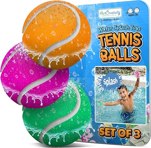 ArtCreativity Pelotas de tenis, juguetes de salpicaduras de agua, juego de 3, juguete de baño esponjoso para niños, colores vibrantes con 3 diseños