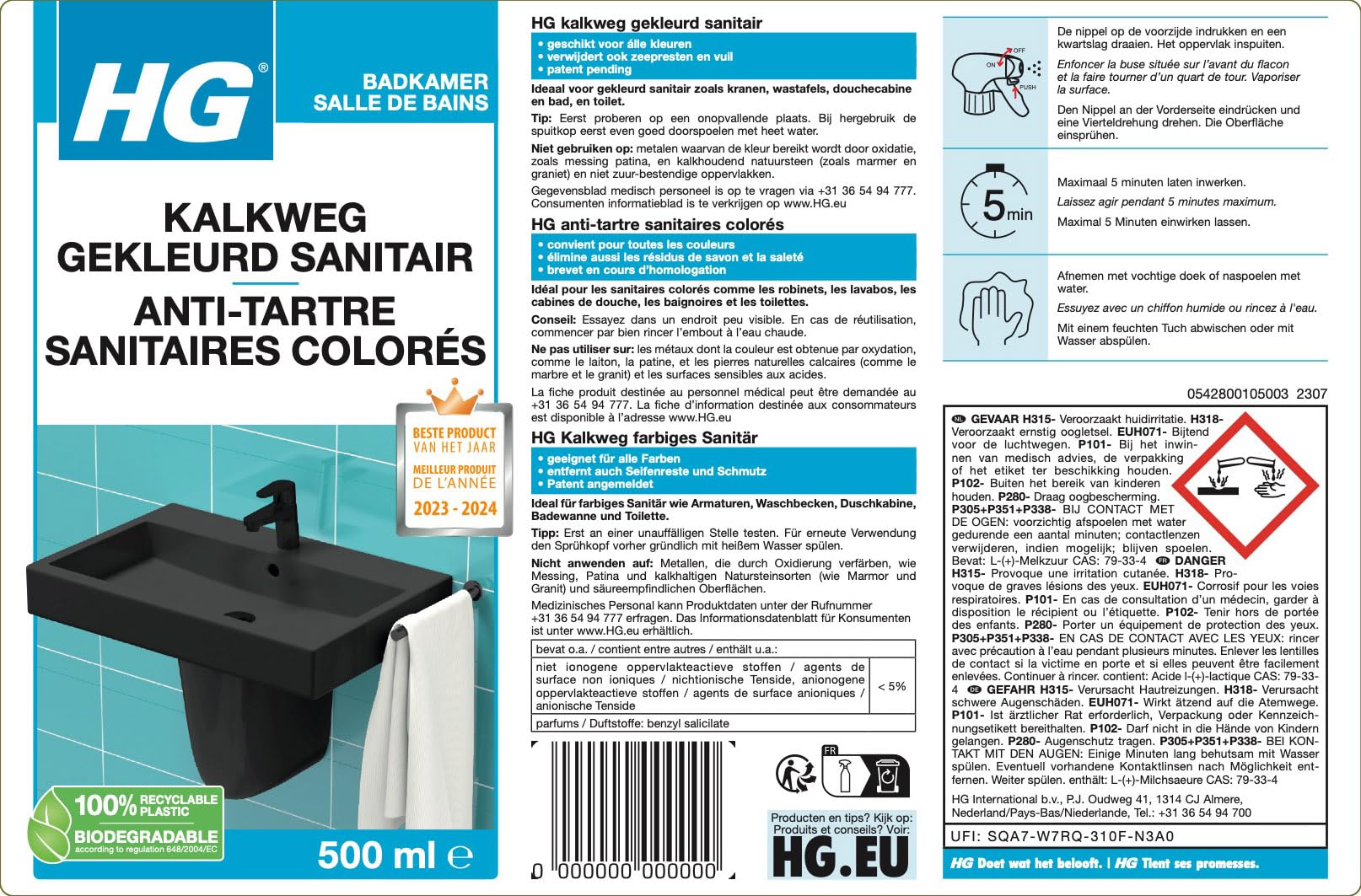 Anticalcare sanitario colorato 500 ml - HG