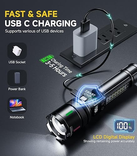 Miniatura 7 de Esgreen Linternas LED recargables de alto lúmenes, paquete de 2, linterna brillante de un solo clic de larga duración de 12 horas, luz flash