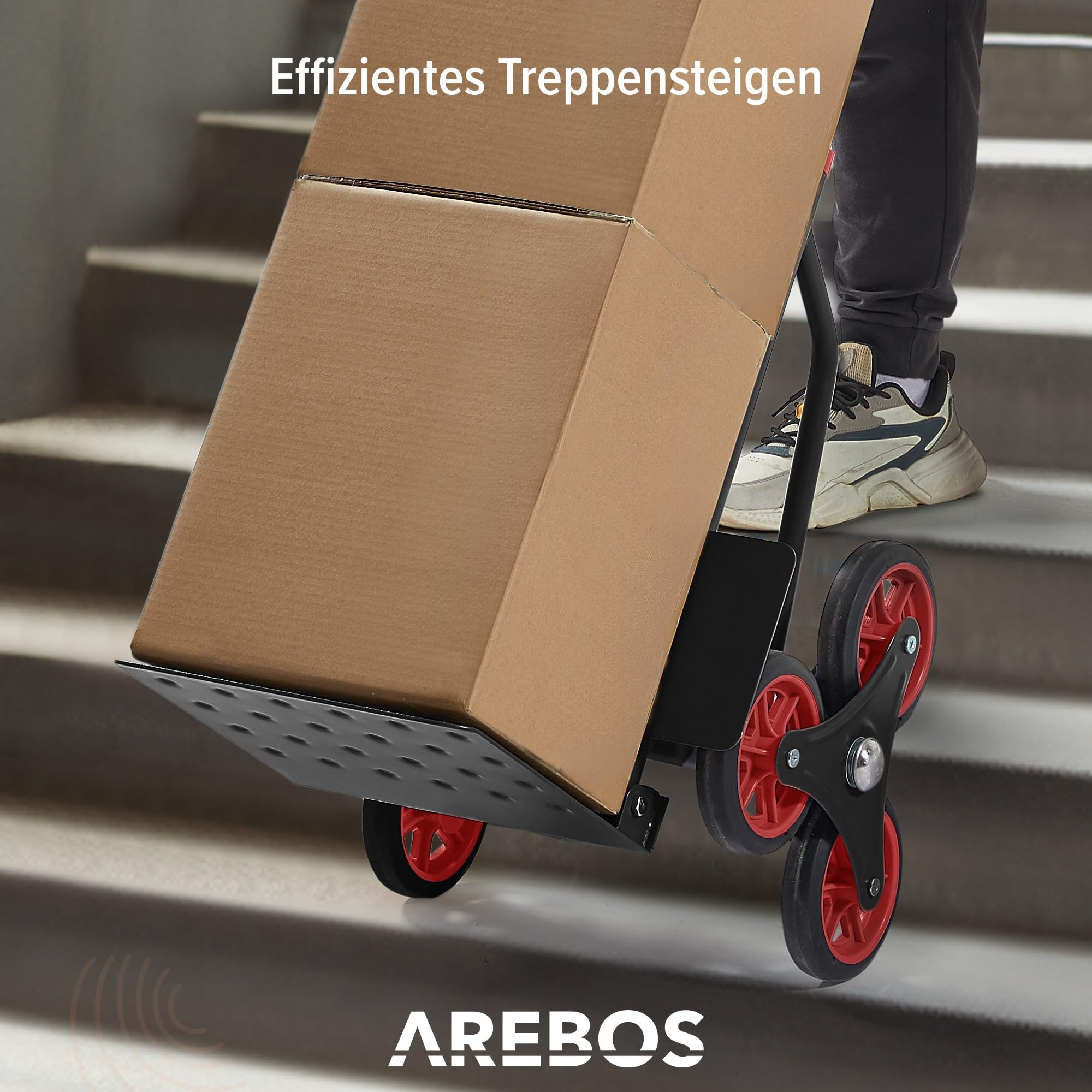 Arebos Treppenkarre Sackkarre | Treppensackkarre klappbar | Treppensteiger mit Hartgummireifen & Stahlrahmen | Transportkarre Staplerkarre | Transportwagen für Umzug & schwere Gegenstände | Schwarz