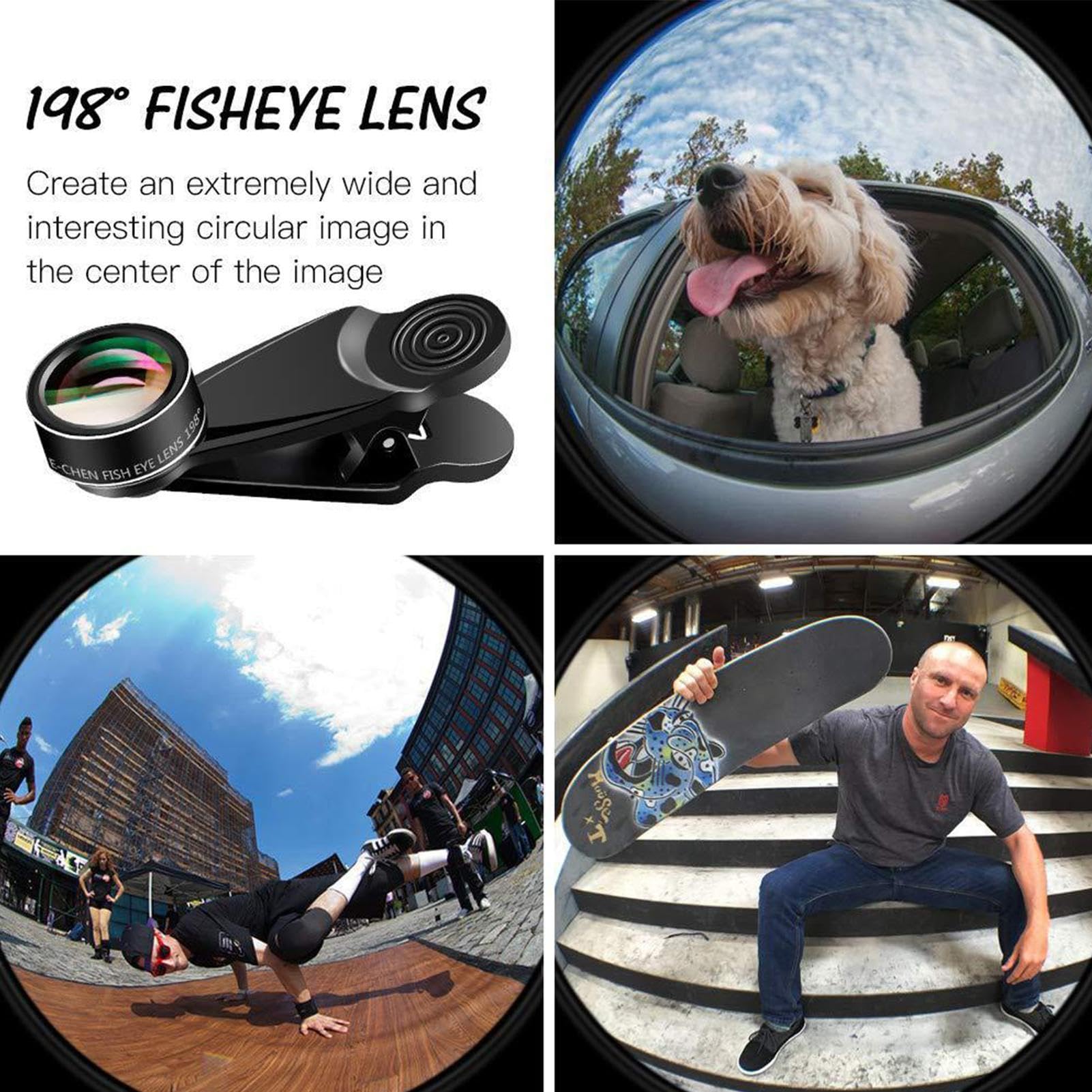 Set di 2 per smartphone – Set di obiettivi per cellulare | macro vetro clip fotocamera | Strumenti universali per cellulare, grandangolare macro 198-Fisheye 198, alloggiamento in lega