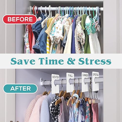 Miniatura 3 de Juego de 8 divisores rectangulares anchos para colgar ropa, separadores blancos 1.5 veces más anchos para etiquetar fácilmente