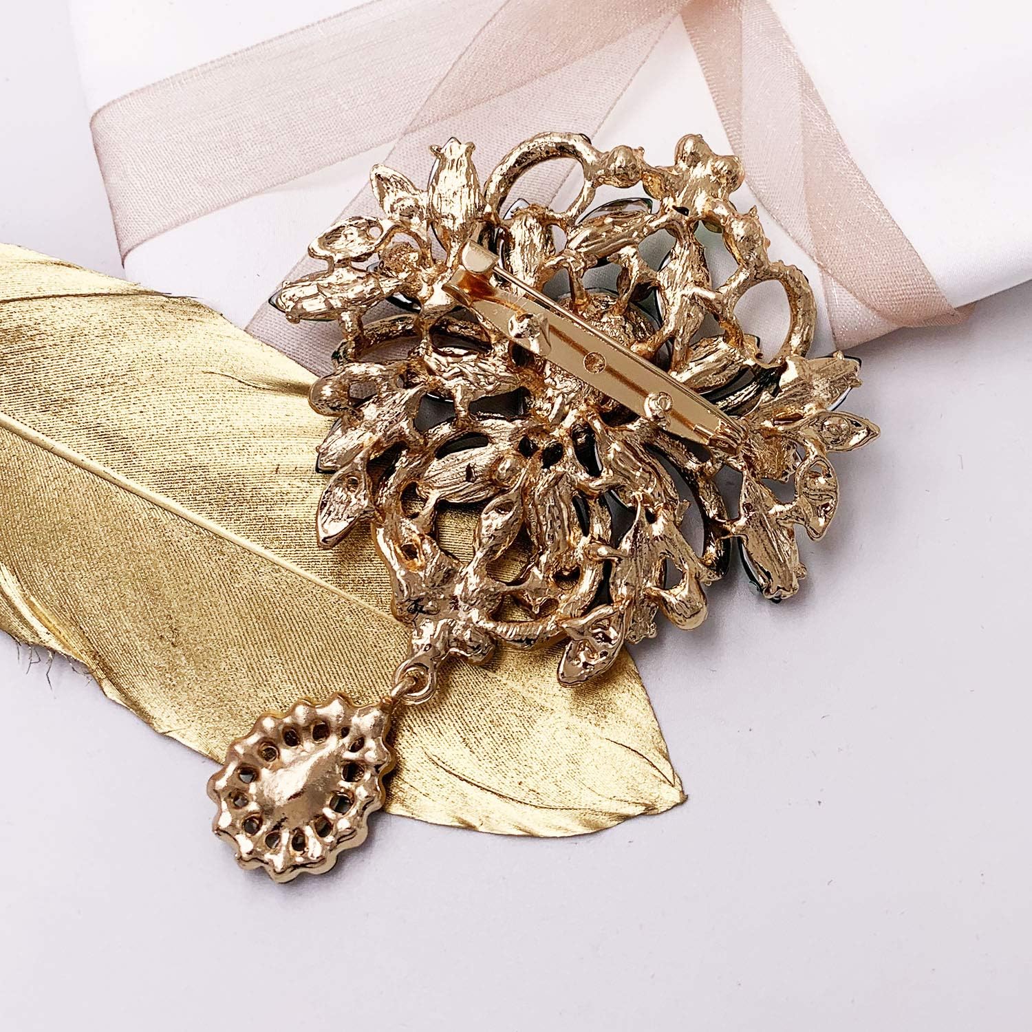 LAXPICOL Wedding Bridal Big Brown Crystal Rhinestone Bouquet Brooch Pin for Women Golden Tone - Image 3