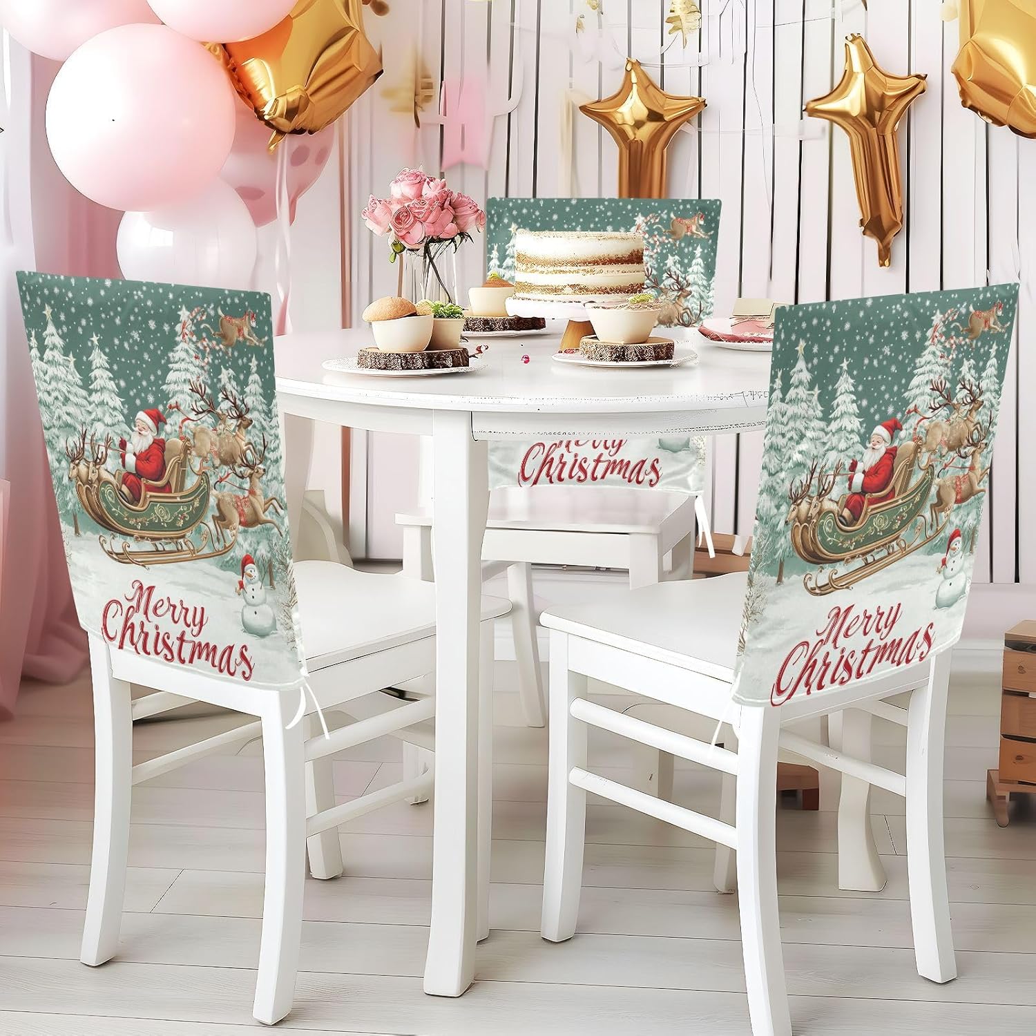 MNSRUU Christmas Chair Back Cover for Dining Room,Santa Claus Chair Slipcovers Set of 6, Snowman Chair Cover for Kitchen Hotel Holiday Party Decor,78