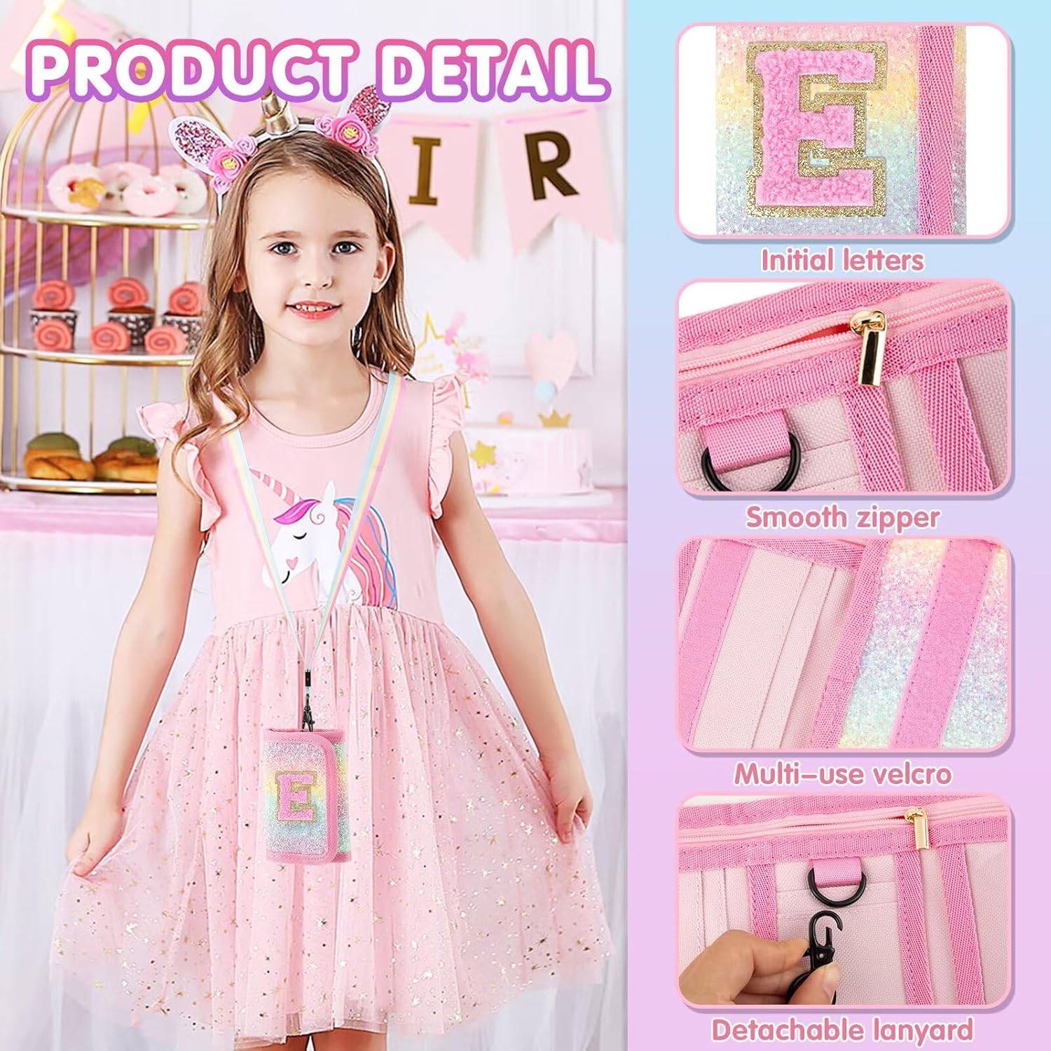 XSUIOY Kids Wallet for Girls Ages 3 4 5 6 7 8 9,Personalized Initial Girls Wallet Cute Toddler Wallet with Magic Sticker,Trifold Novelty Coin Purse Birthday Gifts for Kids(E) - Image 3