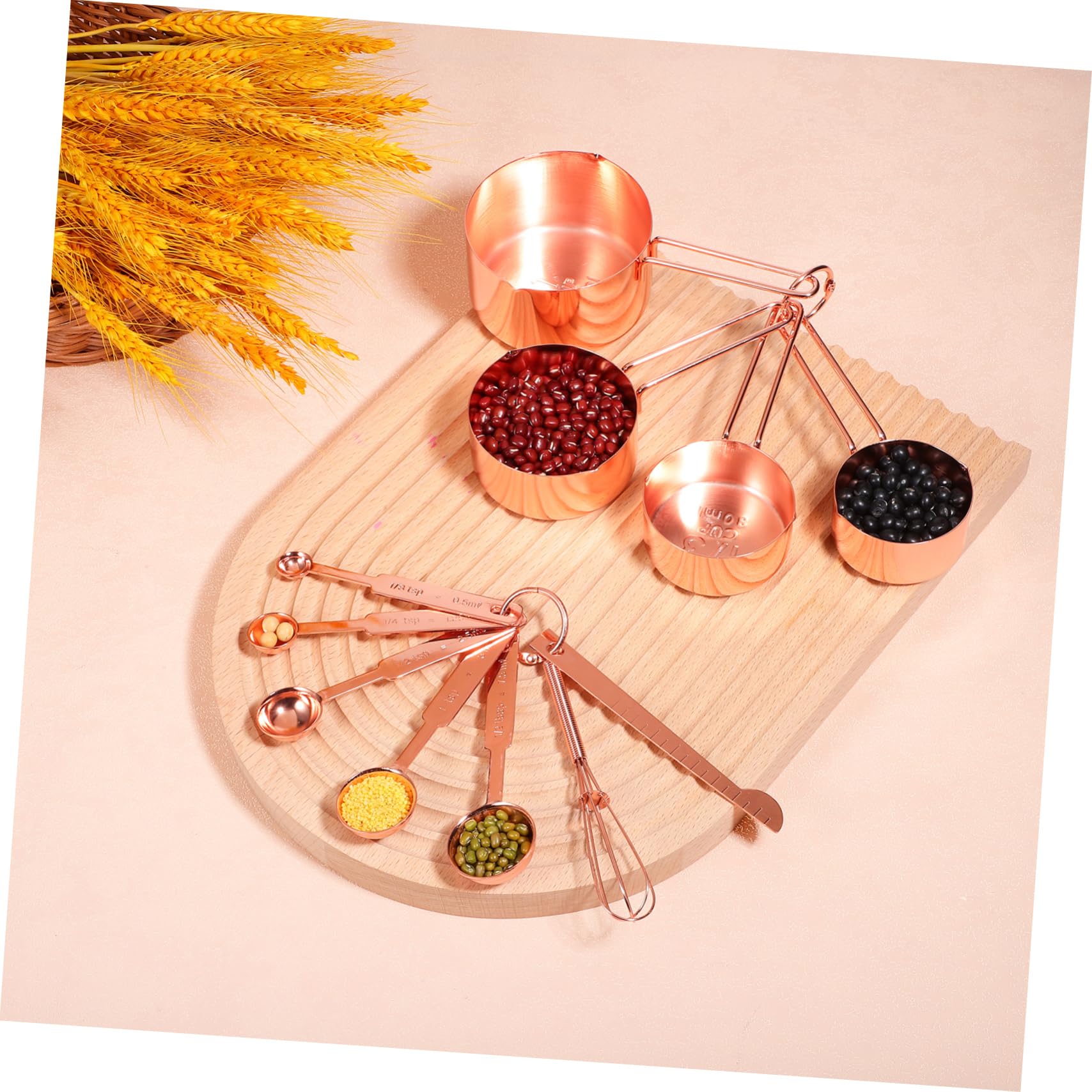 Alipis Juego de 4 Tazas Medidoras Y 7 Cucharas de Acero Inoxidable en Oro Rosa para Cocinar Y Hornear