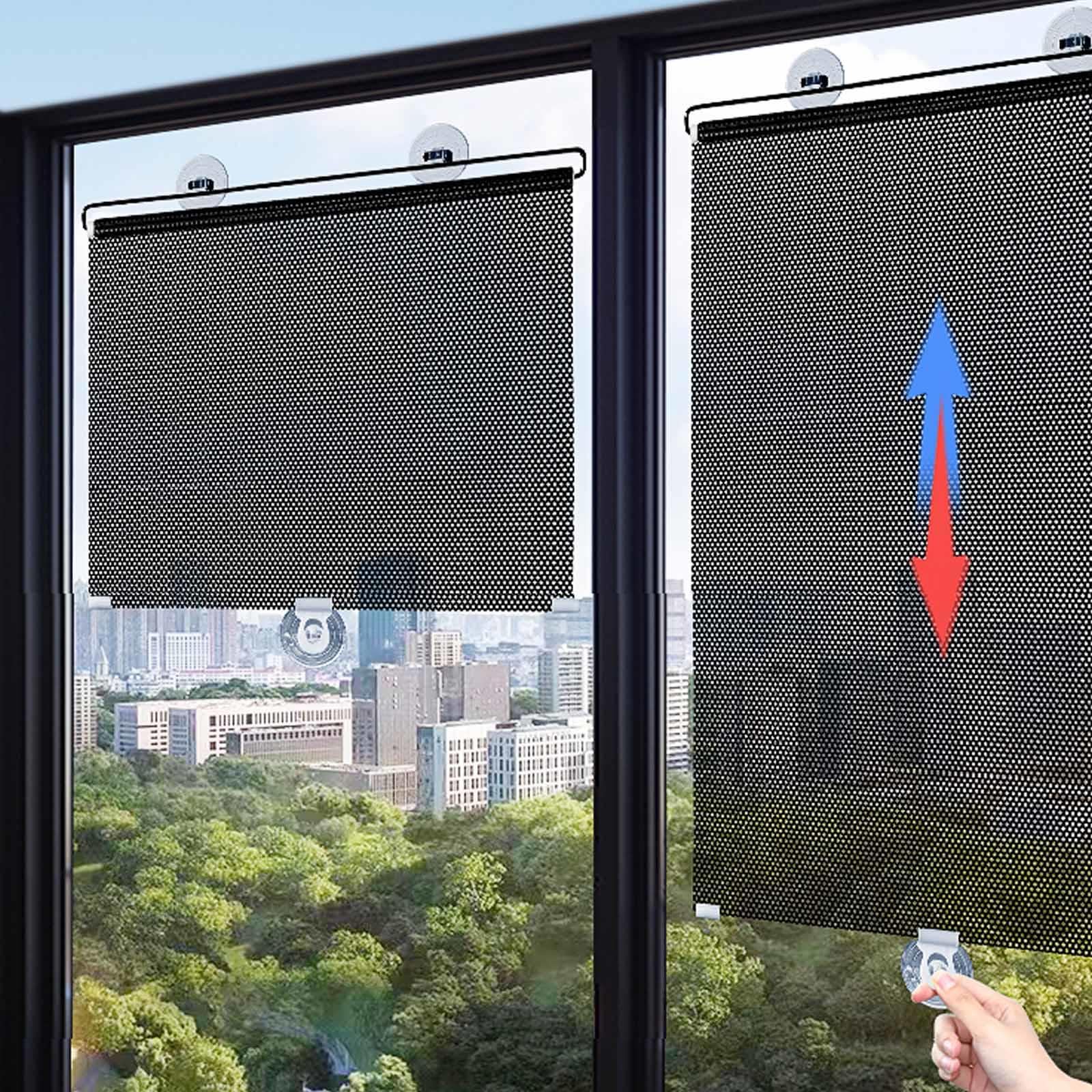 DECAKE Blackout Roller Blinds with Suction Cups, Temporary Blinds, 16/18/20/23/27x49in, Car Window Sunshad, Indoor Sun Protection Curtains, Portable Retractable Curtains,Black-45x125cm/18x49in
