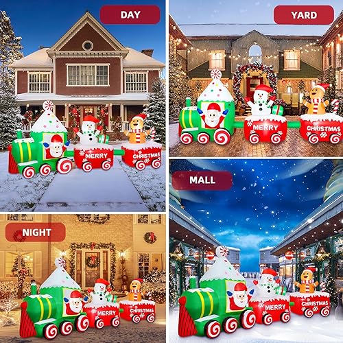 Vista 23 de Inflables de Navidad de 12 pies de largo, decoraciones para exteriores, inflables de Papá Noel en trineo de renos, luces LED integradas