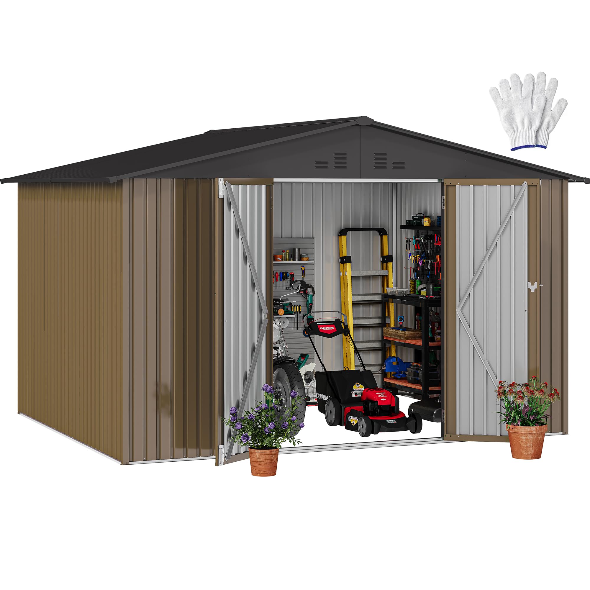 DWVO 10x8FT Large Outdoor Storage Shed with Lockable Doors &amp; Ventilation