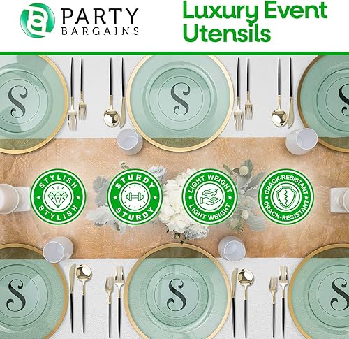 Miniatura 5 de Party Bargains Cubiertos desechables de plástico para ensalada, paquete de 64 unidades, negro y dorado, cubiertos de cocina de diseño moderno