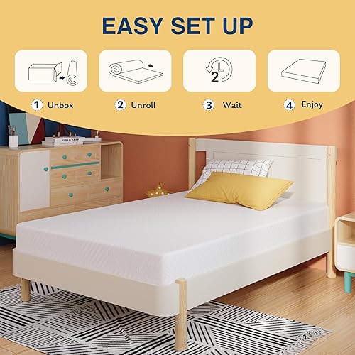 Miniatura 7 de EGOHOME - Colchón individual para niños, de espuma viscoelástica refrescante de gel de té verde de 6 pulgadas en una caja, fabricado en Estados
