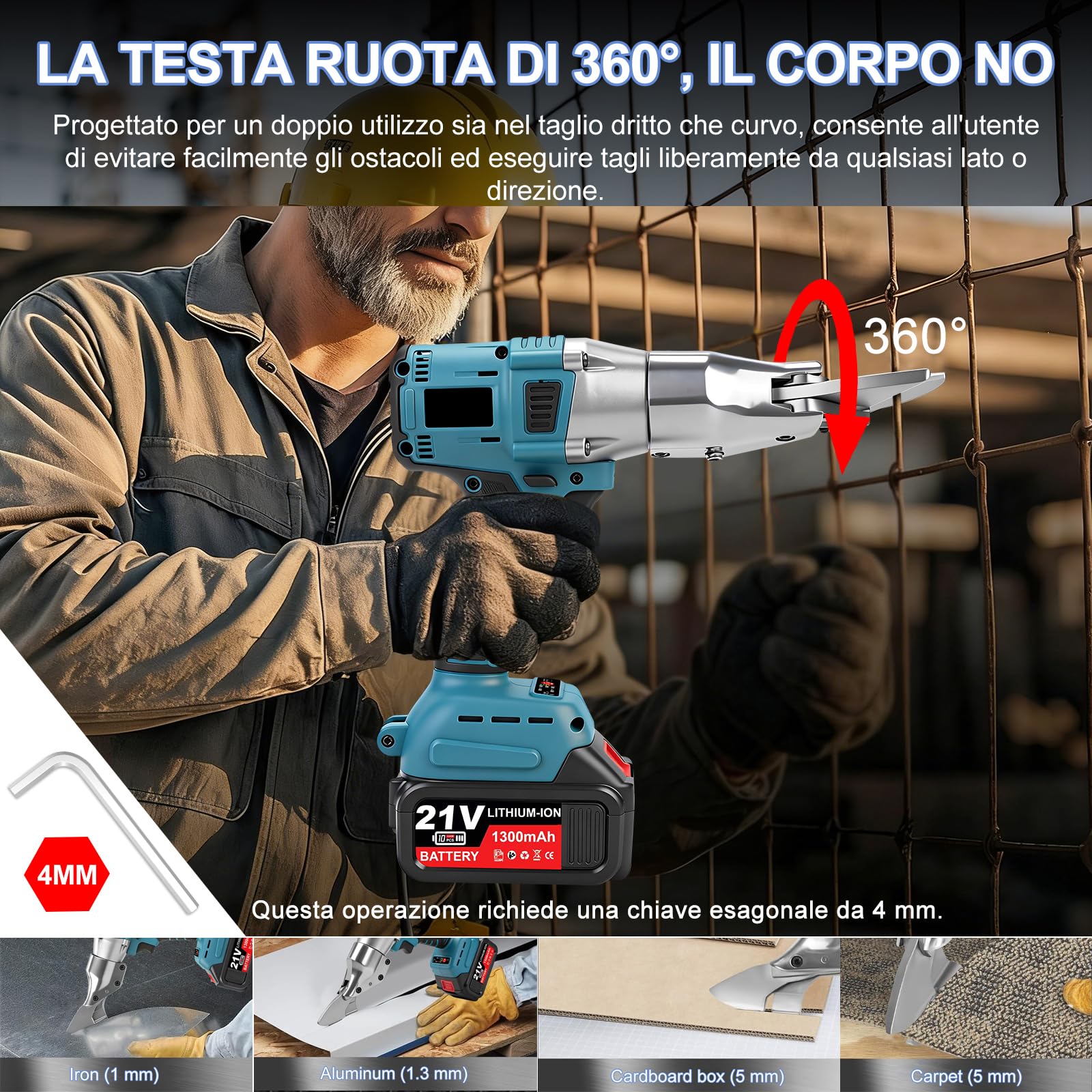 Cesoie A Batteria per Lamiere, Makita21V-Interfaccia Cesoie Elettriche | Motore Brushless da 500W, Lama Orientabile+2 Batterie, per Taglio DIY di Lamiere In Acciaio E Alluminio