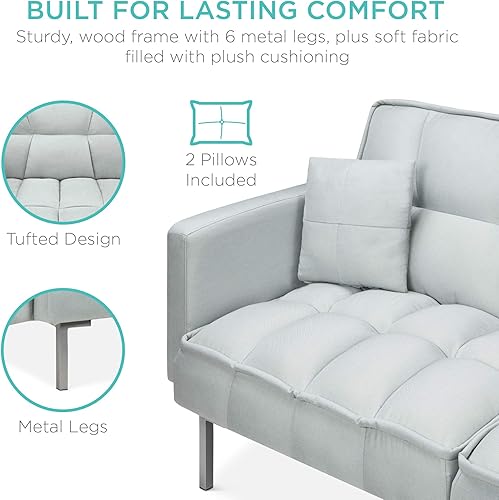 Miniatura 15 de Best Choice Products Sofá futón convertible de tela de lino con respaldo dividido para sala de estar, apartamento, habitación adicional, invitados