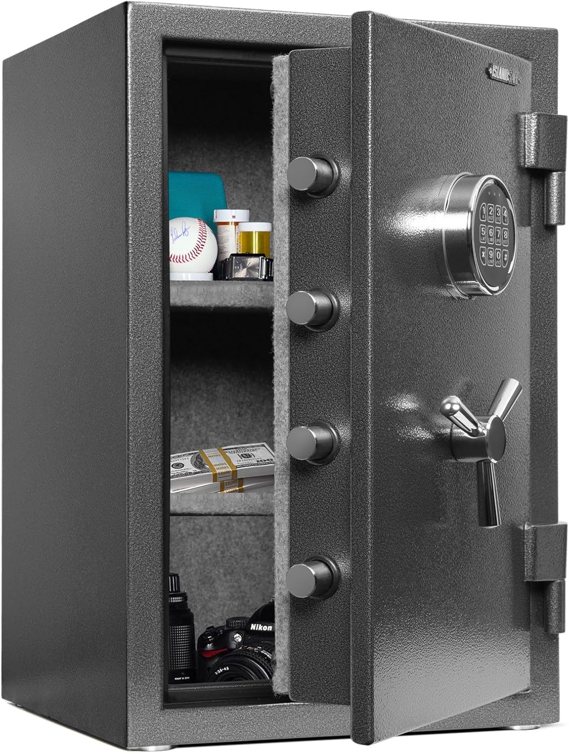1200°F 40 Minutes Fireproof and Waterproof Safe Box, Digital Fire Proof Safe with 3 Spoke Detachable Handle, Personal safe for Home Office Money Gun (3.5 Cubic Feet Grey)