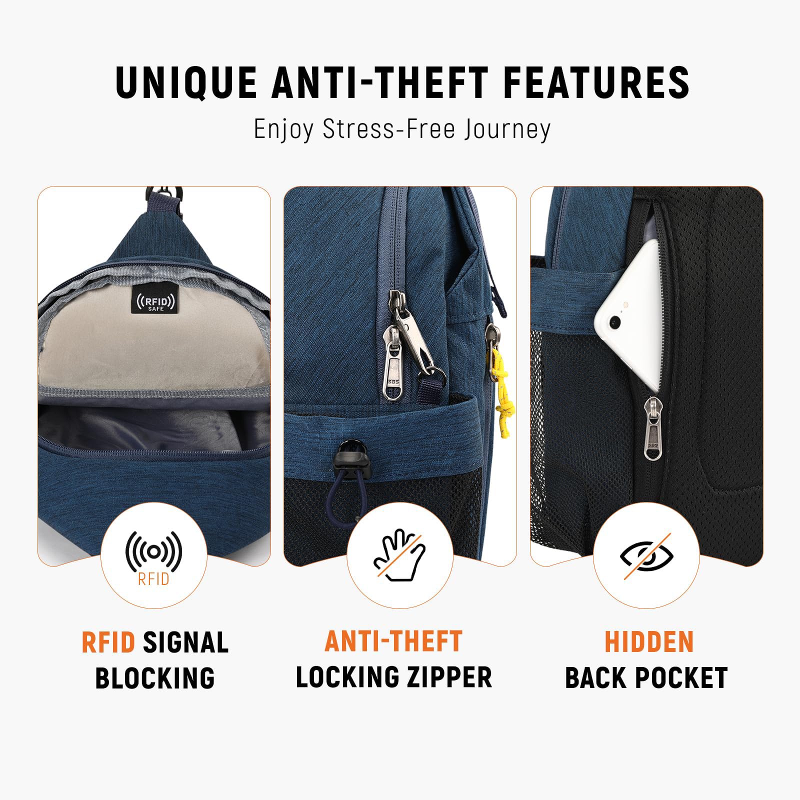 SKYSPER Zaino Monospalla da uomo Borsa a tracolla Anti-furto Tracolla Borsa Casual Sport Sling Bag Crossbody Trekking Viaggio
