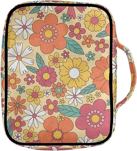 Miniatura 2 de Drydeepin Funda para Biblia Abstracta Groovy con Patrón de Flores Margaritas Hippie de los Años 70 para Mujeres, Bolsa Tote de Iglesia con Asa y