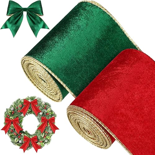 Miniatura 8 de 2 rollos de cinta de terciopelo navideño con borde con cable, cinta para envolver, cinta de tela para hacer lazos de Navidad, decoración de arreglos