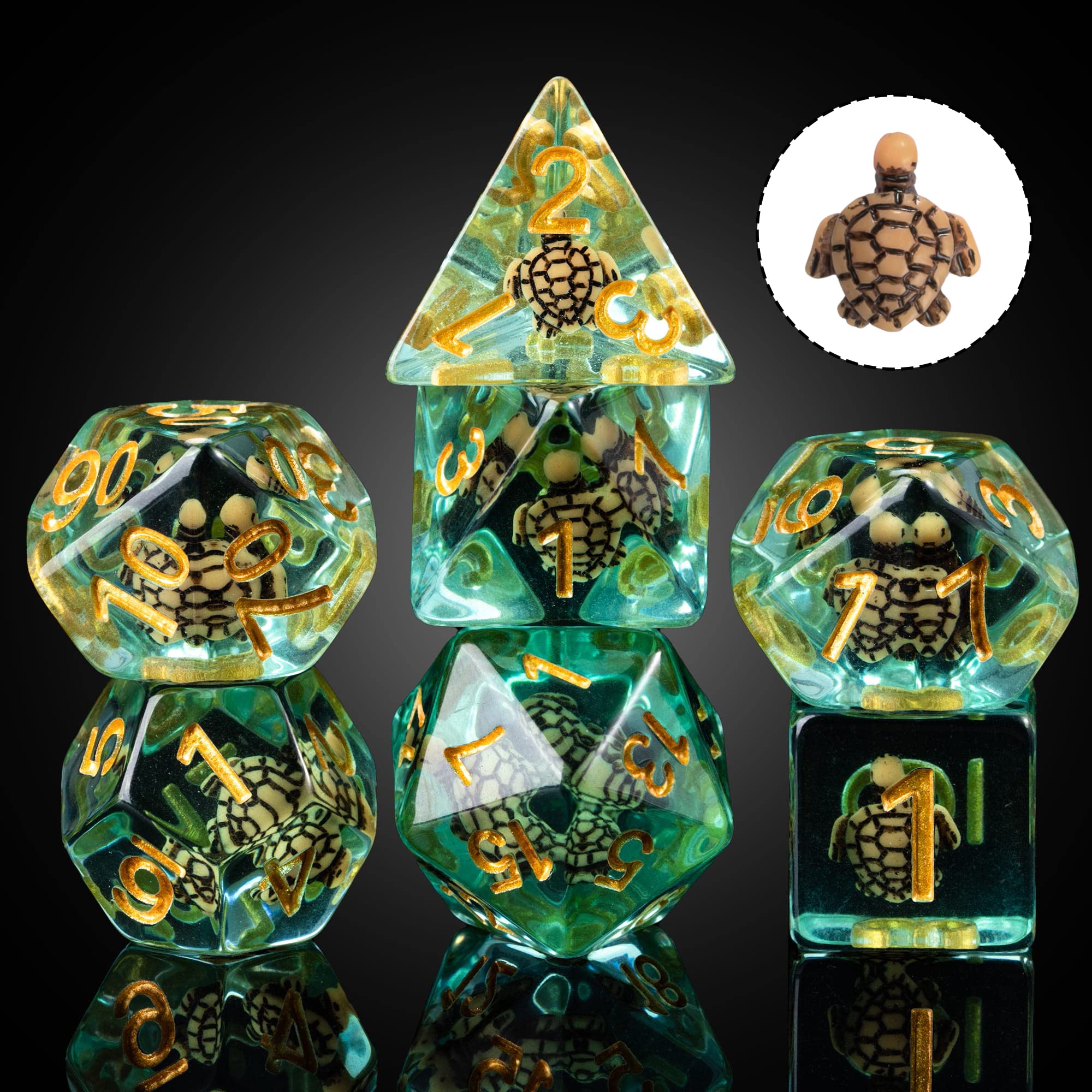 cusdie 7-Die DND Dice, Polyhedral Dice Set Filled with Animal, for Dungeons and Dragons Role Playing Game D&D Dice(Brown Turtle)