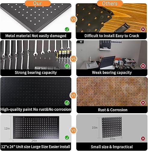 Miniatura 10 de Organizador de pared con tablero de clavijas, accesorios de tablero de clavijas, panel de clavijas de metal, tablero de clavijas grande de acero