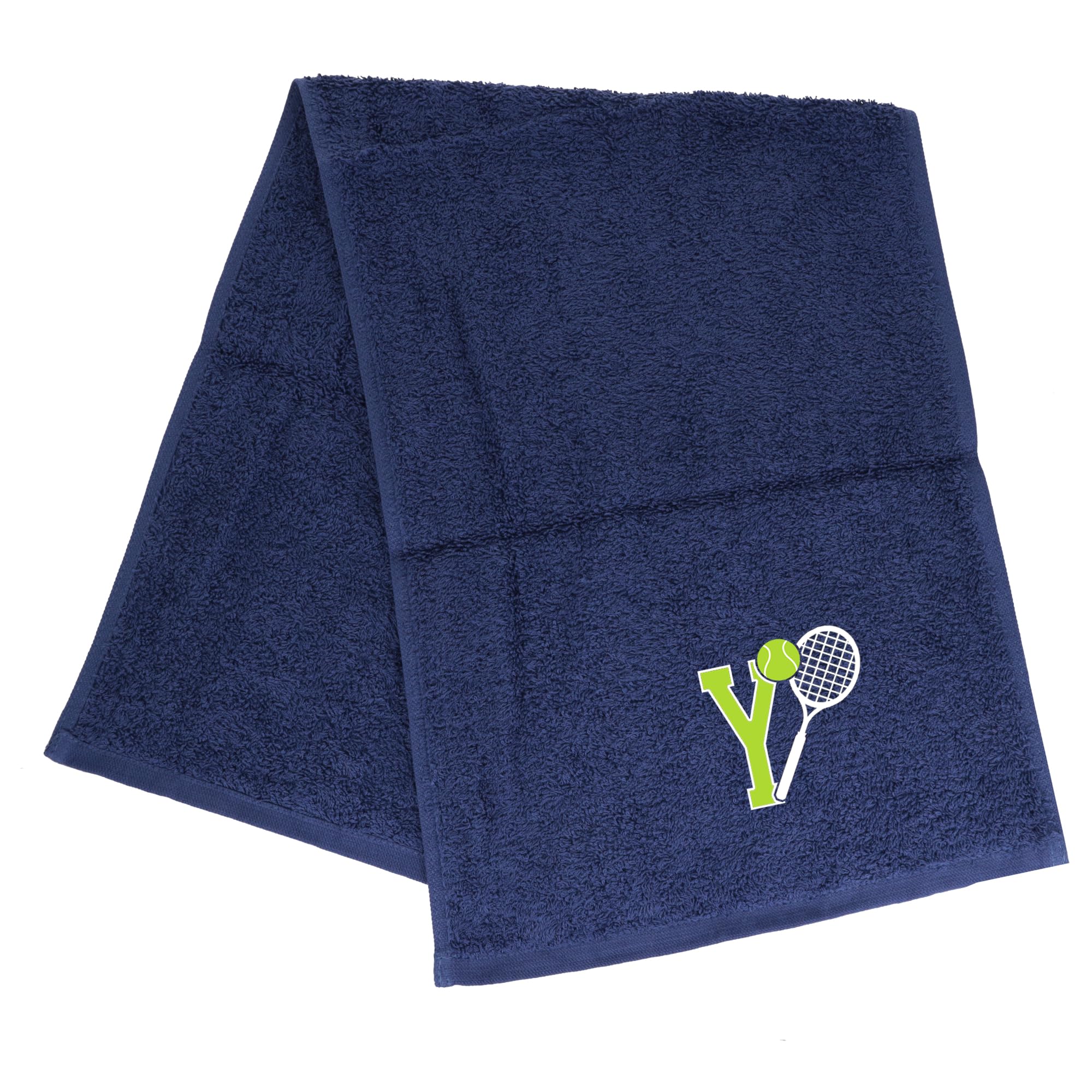 Always Looking Good Tennis Towel with Monogrammed Embroidery Initial Gift for Men & Women, Training Accessory Gift, Gym Towel Present for Tennis Players Birthday, Retirement, Christmas - Navy, Y