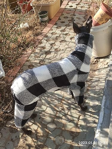 Miniatura 6 de Greyhound Clothes - Overol de invierno para perro, cálido de forro polar, cuello alto, manga larga, cuatro patas, sudadera con estampado a cuadros,