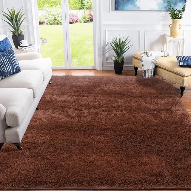 XSIVOD Rugs for Living Room, Ultra Soft Bedroom Rugs Living Room Rug Floor Carpet, Luxury Fluffy Shag Lounge Rug Modern Large Rugs Ideal for Bedroom, Nursery, Kids Baby Room, 120x160cm, Brown
