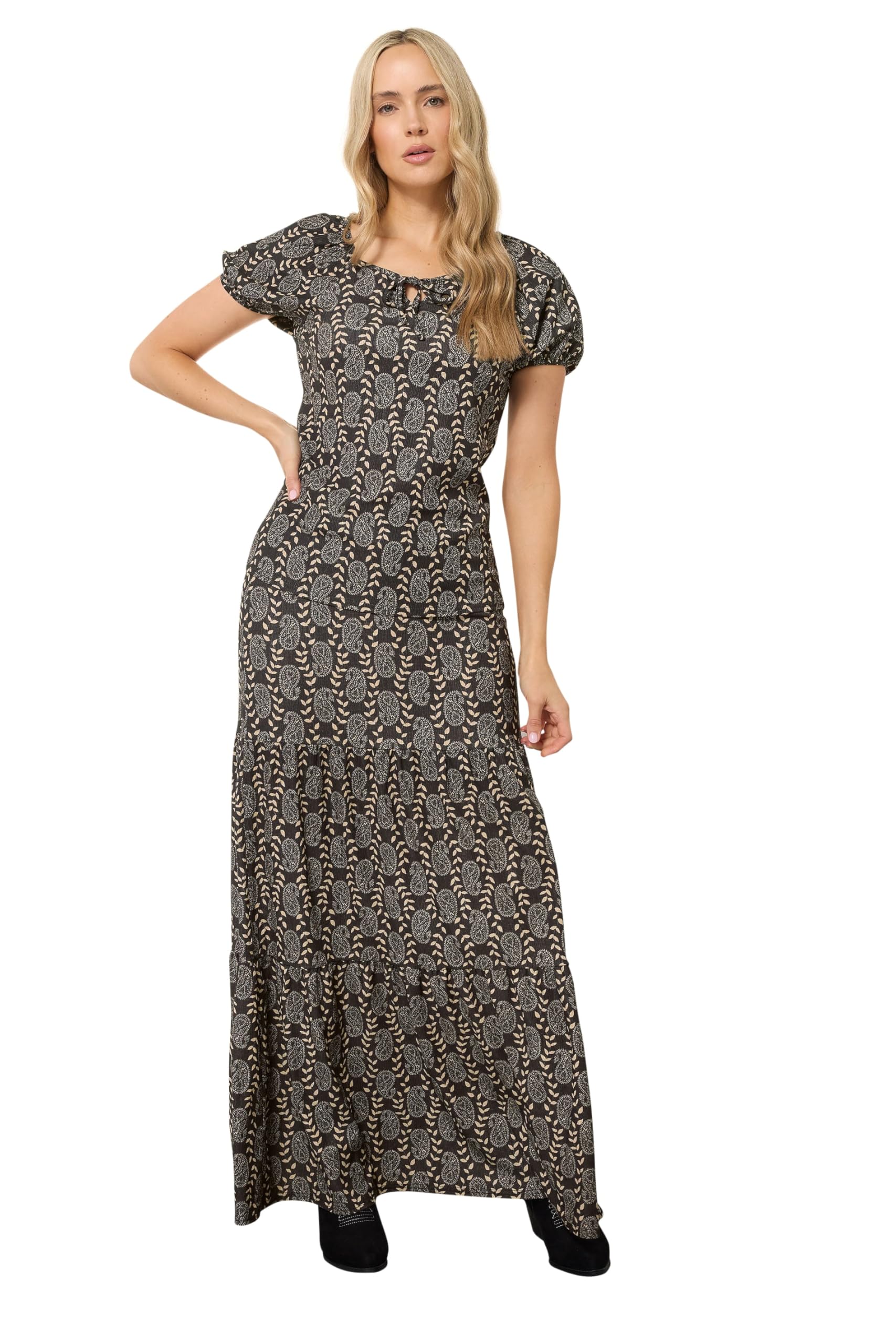 Long Tall Sally Women's Black Tall Geometric Tie Front Top In | Size: 20
