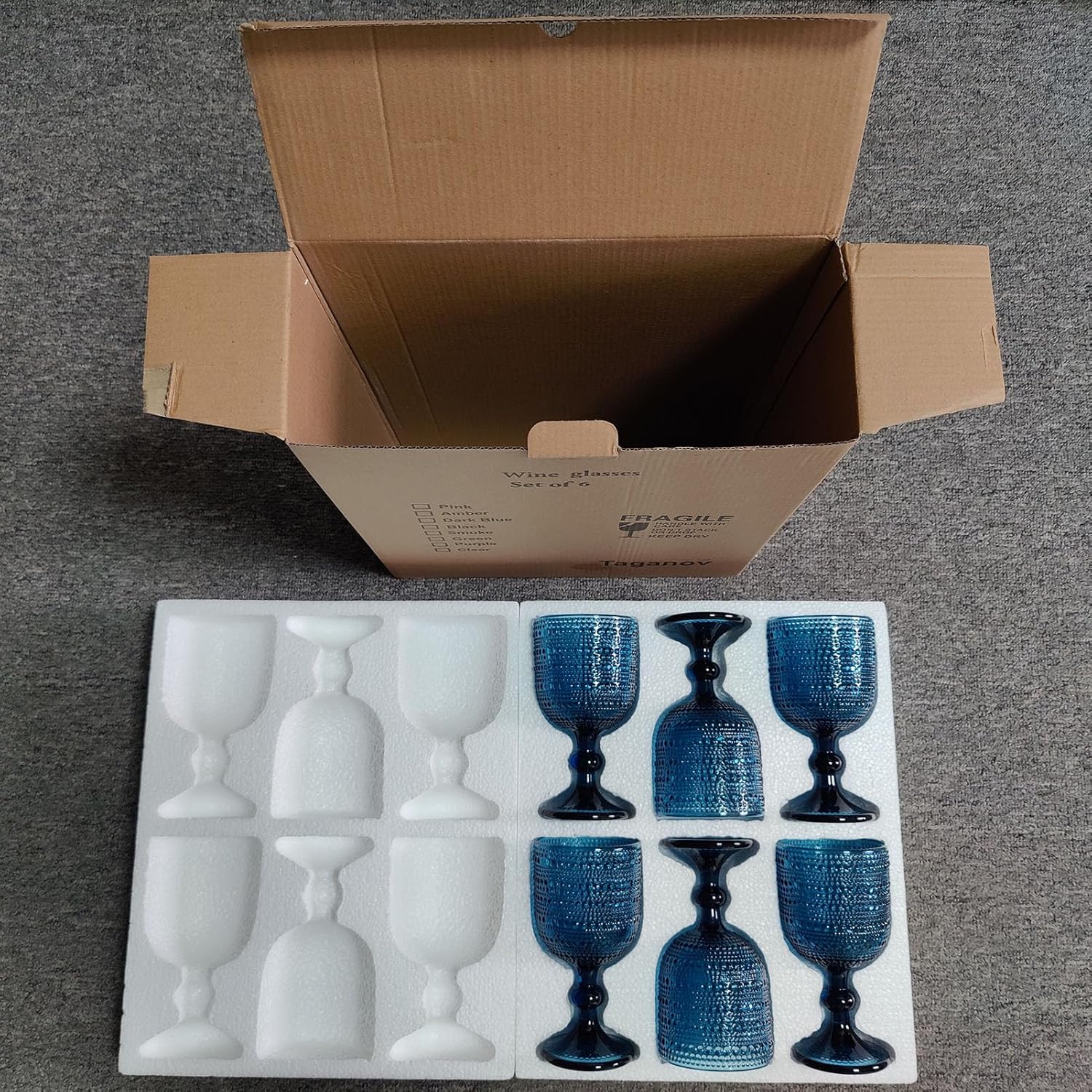 Glasses Drinking Wine Water Goblets Glassware set of 6 Vintage Stem Glasses Stemware 12 Ounces for Wedding Party Bar Twill Pattern Striped 350 ml (Blue) - Image 5
