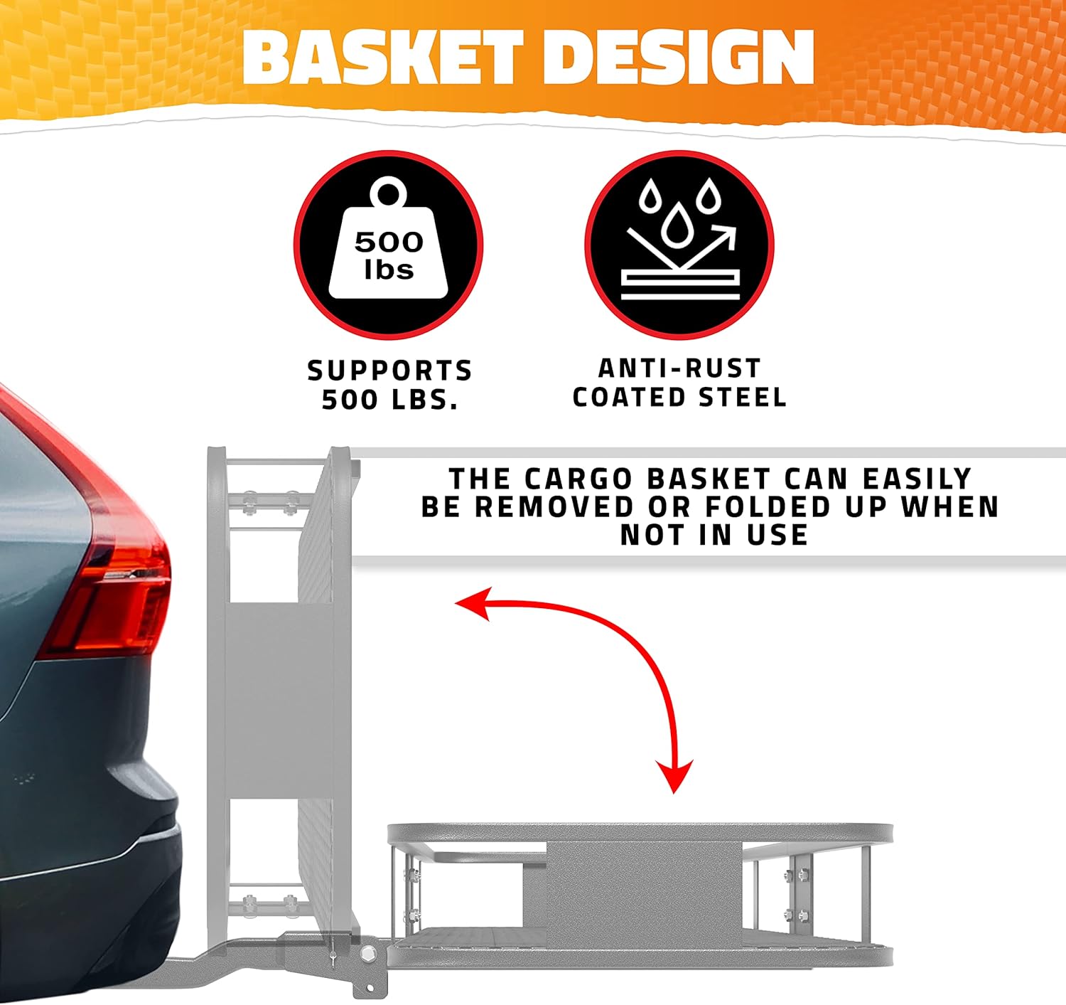 Mockins 60x20x6 Heavy Duty Trailer Hitch Cargo Carrier 500lb Cap. & 16CuFt Waterproof Luggage Cargo Bag | Folding Luggage Rack for SUV & Cars with Cargo Net & Hitch Accessories |Fits 2" Receiver |Gray : Automotive