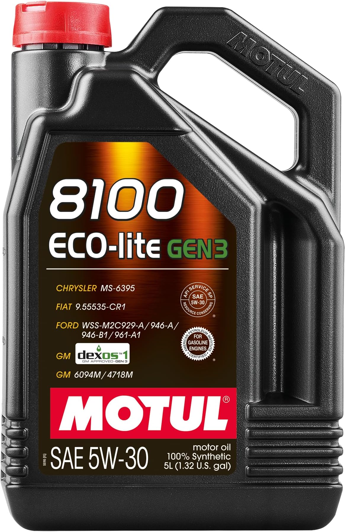 Motul 8100 ECO-lite Gen3 5W-30 Full Synthetic Motor Oil with Advanced Low-Friction Formula – API SP & dexos1 Gen3 Approved for GM, Ford, Chrysler & Modern Engine Applications – 5 Liter