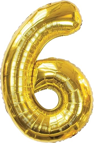 Talking Tables Globo de lámina dorada | Cumpleaños No. 6 | H85cm (popote inflable incluido)