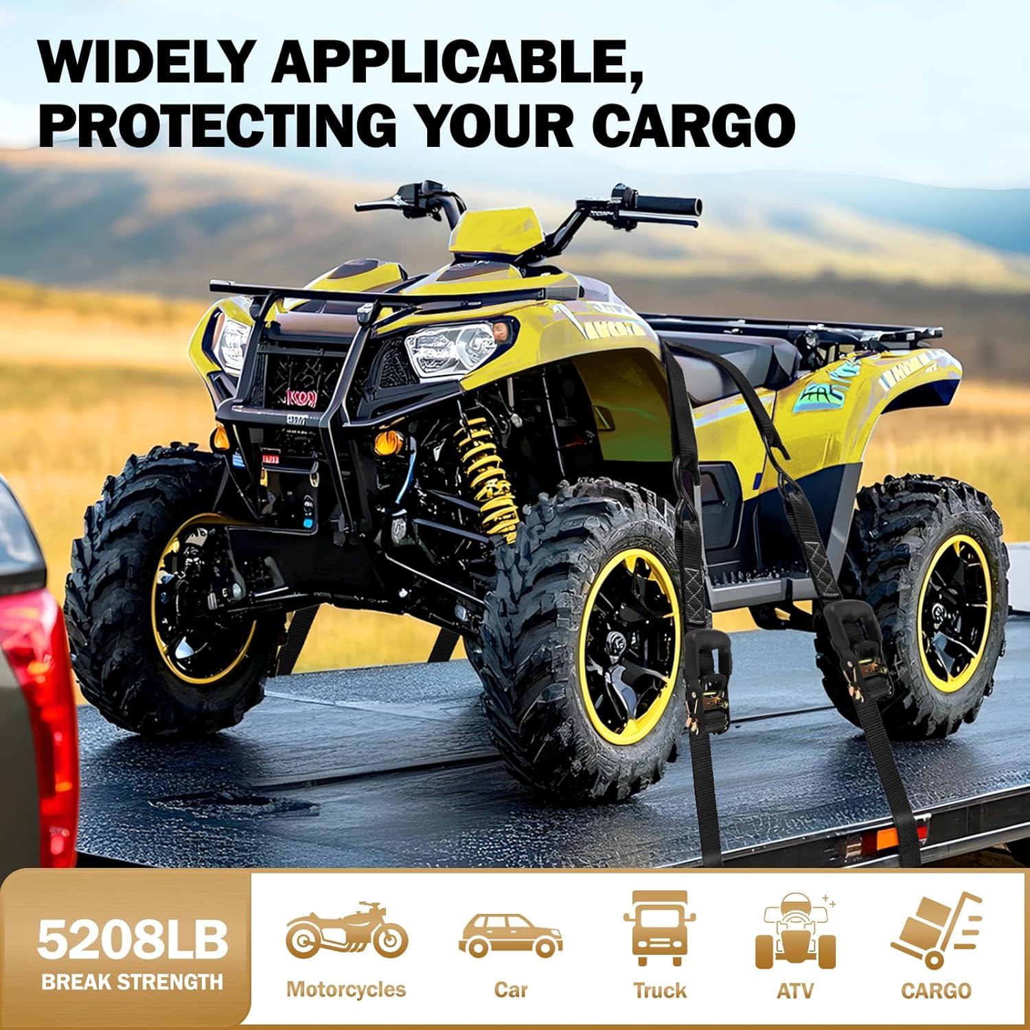 Heavy Duty Ratchet Straps with Hook - 1.6 Inch x 8 FT (5208 LB Break Strength) Tie Down Straps with S Hooks & Soft Loops, for Trucks, Cargo, Moving and Appliances（Black/4 Pack） - Image 7