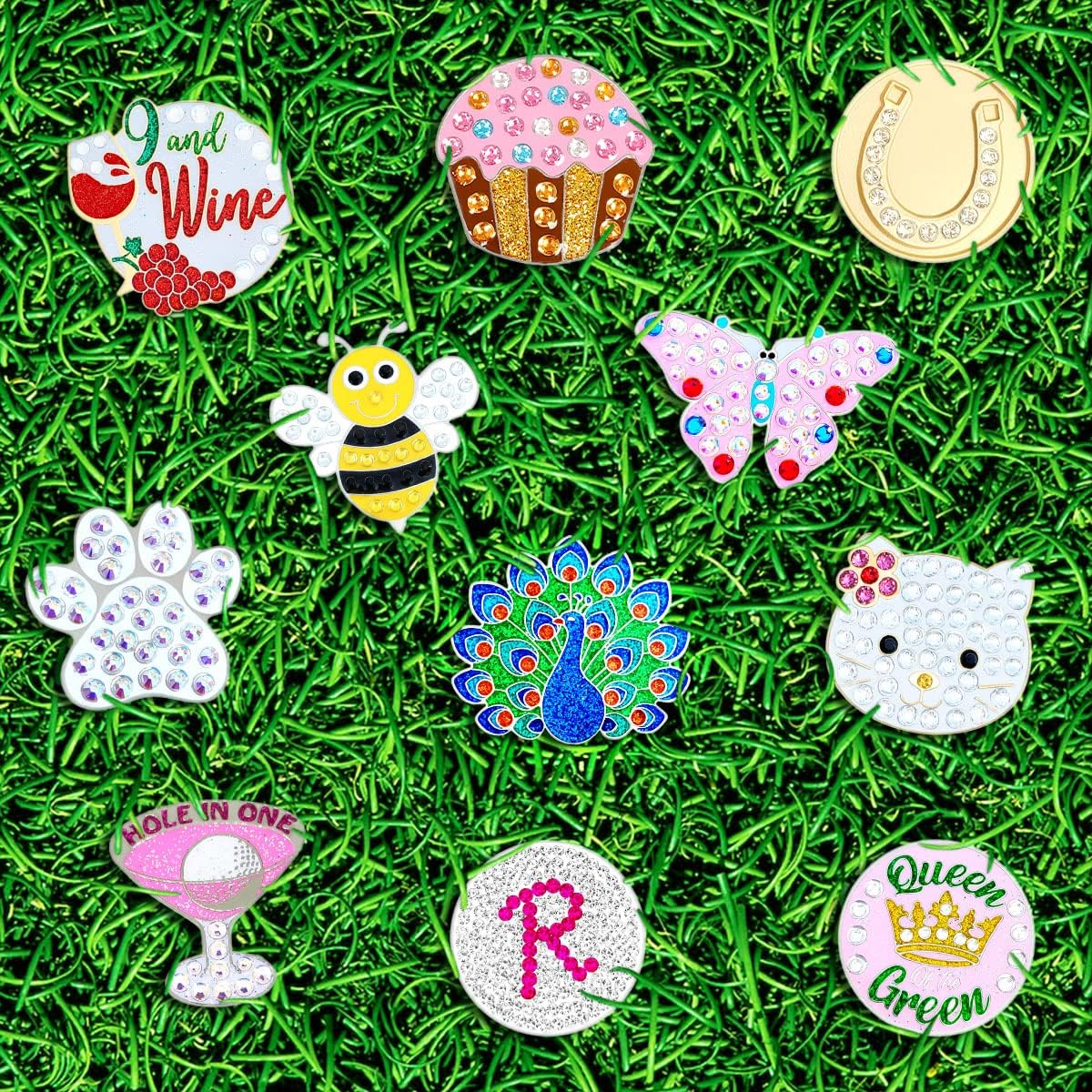 NAVIKA Initial Letter Monogram Micro Pave Crystal Golf Ball Marker Includes a Magnetic Hat Clip - Clear & Black