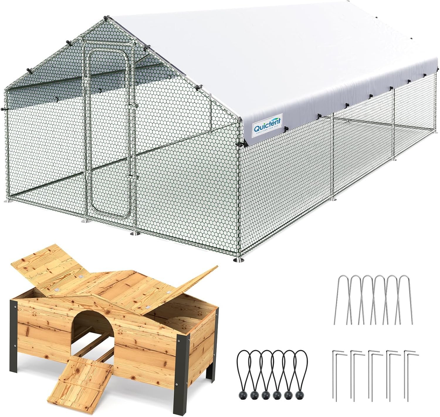 Quictent Large Metal Chicken Coop Run with Nesting Box (18x9x6.6 ft)
