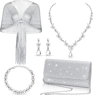 5 Pcs Rhinestone Jewelry Sets Shawls and Wraps Formal Clutch Purses for Women Evening Dresses Bridal Weddings