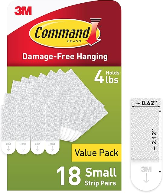 Command Small Picture Hanging Strips, Damage Free Hangers, No Tools Wall Strips for Living Spaces, 18 White Adhesive Strip Pairs(36 Strips)