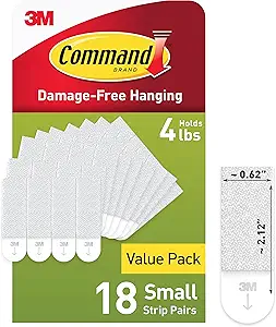 Command Small Picture Hanging Strips, Damage Free Hanging Picture Hangers, No Tools Wall Hanging Strips for Living Spaces, 18 White Adhesive Strip Pairs(36 Command Strips)