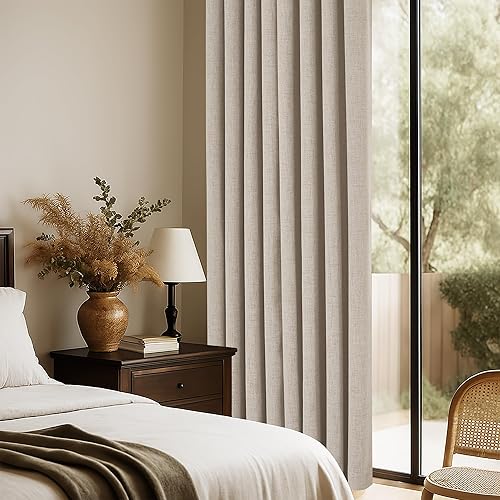 Miniatura 7 de PONY DANCE Cortinas opacas de lino para dormitorio, cortinas 100% opacas de 84 pulgadas de largo, 2 paneles con aislamiento térmico, cortinas de